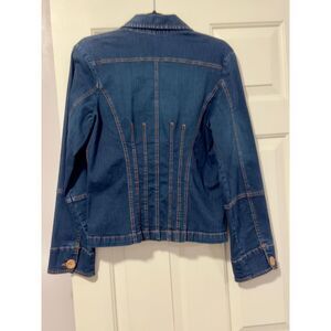 Carolina Blues Stretch Denim Jacket with Decorative Stitching and Button Front‎